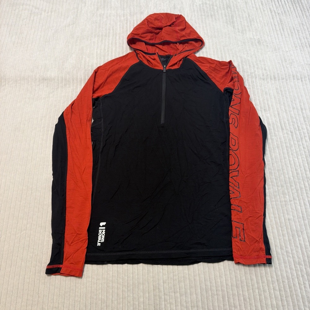 Mons Royale Mens L Merino Air-Con Temple Tech Hooded Base Layer Shirt Ultra Lite